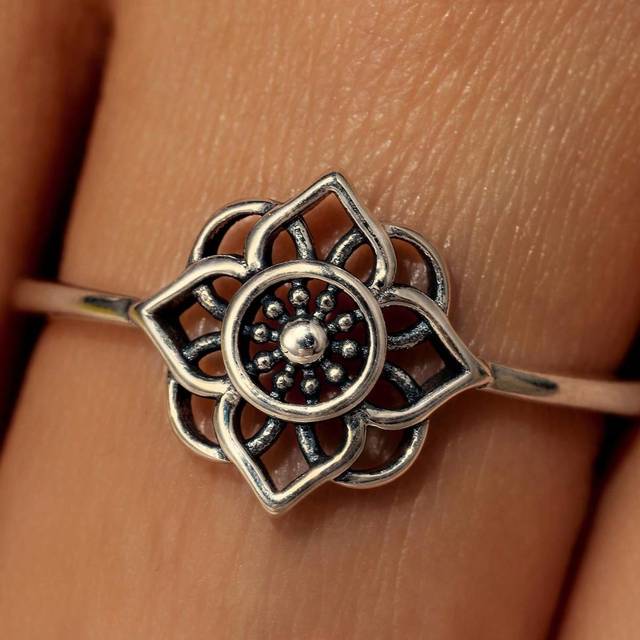 SHEIN 1PC 925 Sterling Silver Vintage Lotus Promise Ring For Women Cubic Cubic Zirconia Lotus Flower Rings Yoga Ring Lotus Jewelry Birthday Mother&#39;s Day Gif