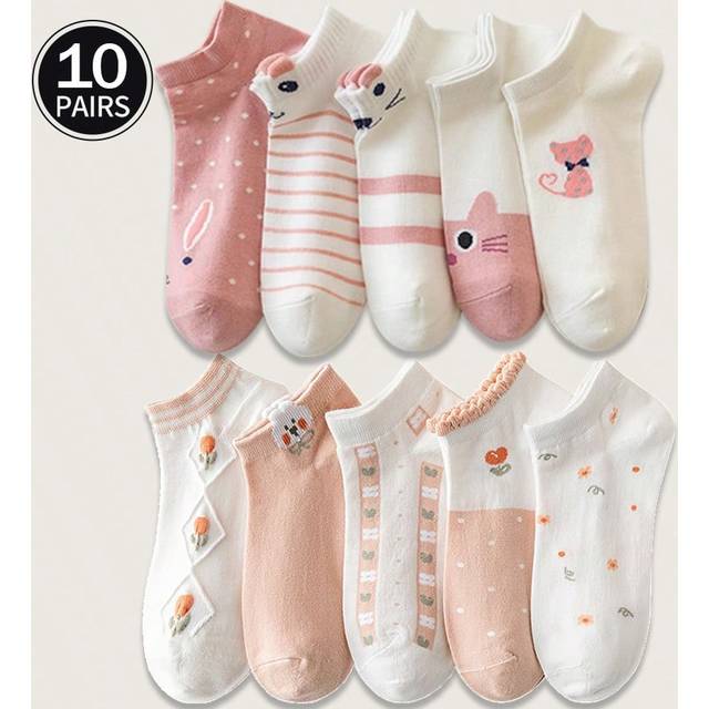 SHEIN 1/10 Pairs Of Women&#39;s Invisible Socks,Short Socks,White Socks,Women Socks,Cute Socks,Girls Socks,Thread Slip Resistant Design, Mesh Sweat Wicking Desi