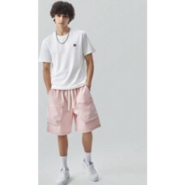 Herrficka med dragkedja och dragsko i midjan, stickade avslappnade shorts med vida ben - Rosa (L,M,S,XL,XXL)