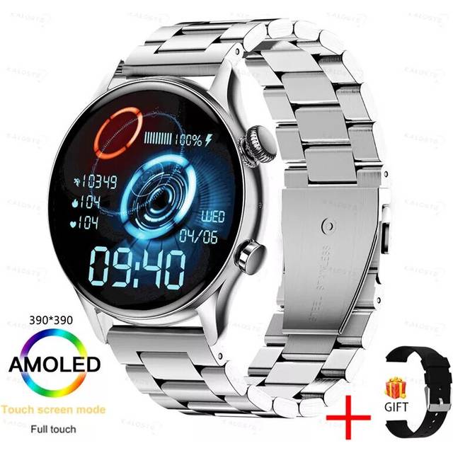 (Silver Steel, original box) KAVSUMI Smart Watch AMOLED HD Screen Always On Display Women Watches Bluetooth