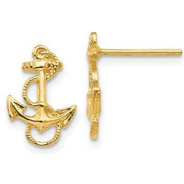 Quality Gold K4504 14K Yellow Gold Anchor with Rope Trim Post Earrings