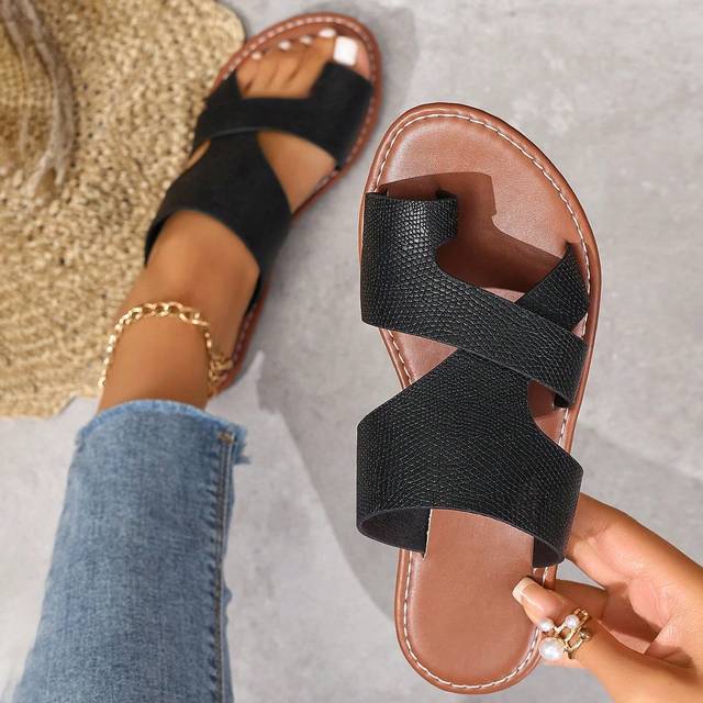 SHEIN Women&#39;s Flat Casual Slippers, Korean Style, Summer, Open Toe, Woven Roman Style, Fashionable, Suitable For Matching Dresses, Going Out To Beach, Flat