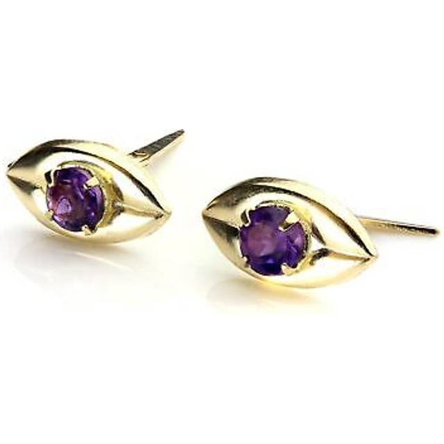 9ct gold & amethyst genuine gemstone coffee bean andralok earrings / studs