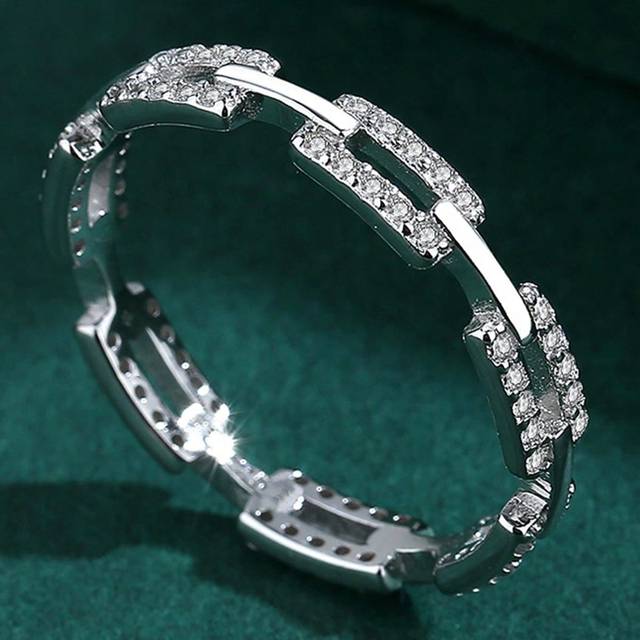 SHEIN 925 Sterling Silver Ring For Women, European And American Style Chain Shape With Embedded Crystals, Elegant Rings Suitable For Index Finger, Net Celeb