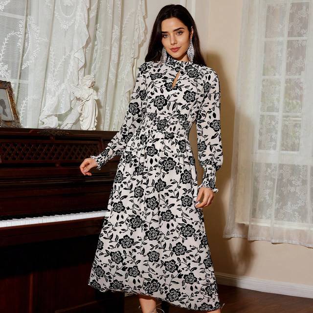 Aveloria Random Printed Party Matching Long Sleeve Dress
