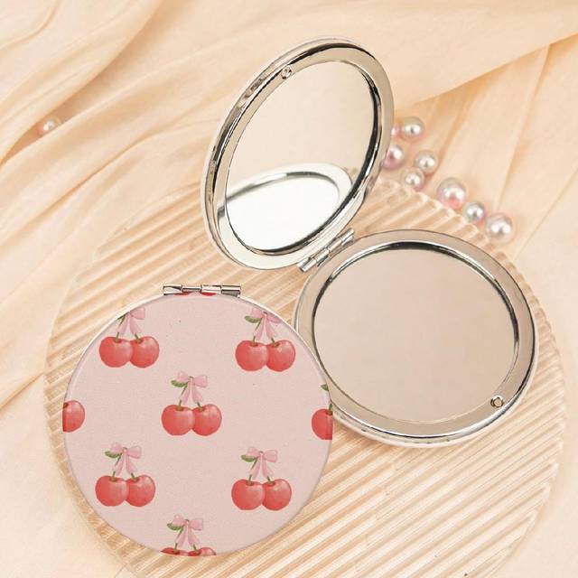 SHEIN 1 PC Round Double Sided Makeup Mirror - Cherry And Flower Design | Perfect Gift For Mom, Auntie, Grandma, Daughter, Niece, Sister, Friend, BFF, Wife,