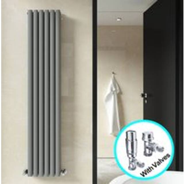 Elegant - Central Heating Radiator 1800 x 354mm Vertical Anthracite Double Panel Oval Column Rad + Chrome Thermostatic Radiator Valves