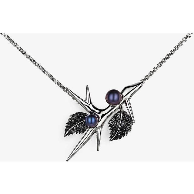 Shaun Leane Womens Silver Blackthorn Double Leaf Sterling-silver, Black Pearl and Spinel Necklace 1 Size - SILVER