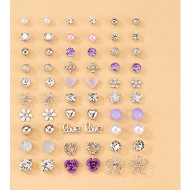 SHEIN 30 Pairs Luxury Chic Metal Faux Pearl Rhinestone Flower, Heart, Butterfly Stud Earrings Gift Set For Women Valentines,Mom,Mother,Mother&#39;s Day,Gift