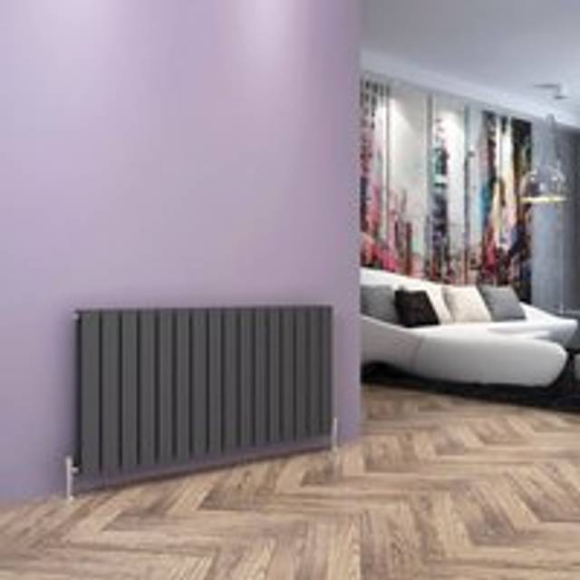 Elegant - White Horizontal Double Flat Panel Radiator 600x1216mm Designer Radiator with Chrome Thermostatic Radiator Valves