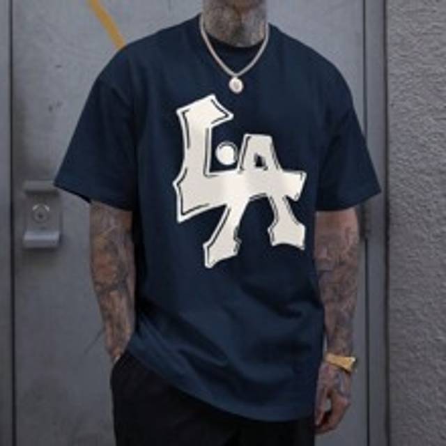 Sommar brevtryck för män med rund hals T-shirt för avslappnad och pendling - Marinblå (L,M,XL,XXL,XXXL)