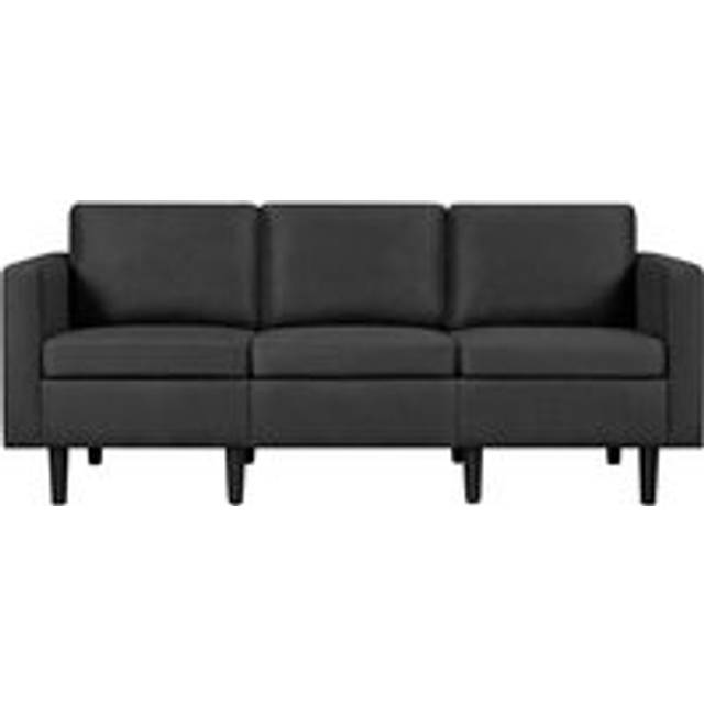 Contemporary 3-Seater Sofa Linen Fabric Upholstered Couch Sofa, Black - Yaheetech