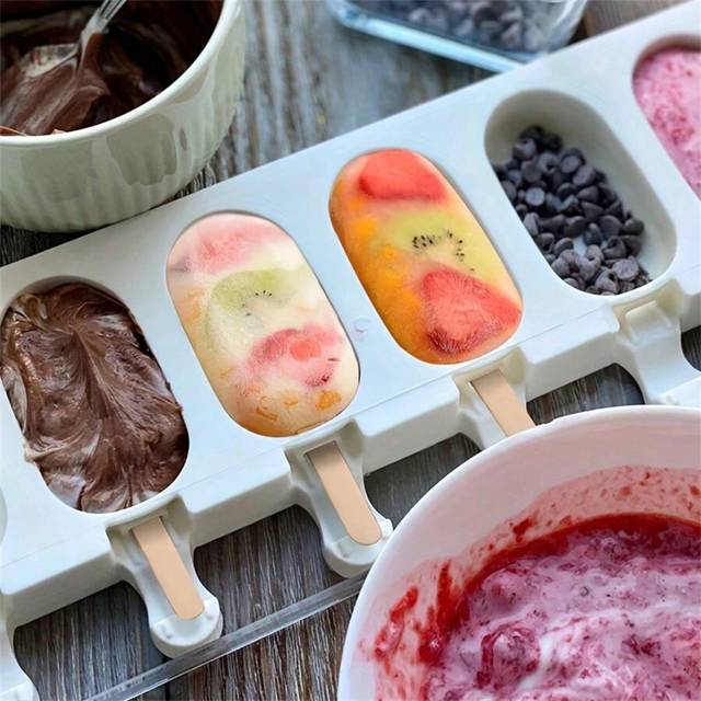 SHEIN 1pc Reusable Silicone Ice Cream Mold - 4/8 Cavities, Easy Release, DIY Popsicle Maker For Homemade Treats,DIY Popsicle Mold