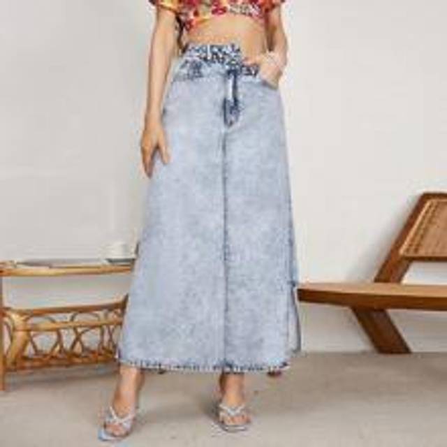 Sommar Split Side asymmetrisk midja jeanskjol - Mediumtvätt (L,M,S,XS)