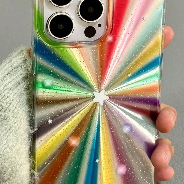 SHEIN 1PC Luxury Laser Radiant Firework Rainbow Color Phone Case Compatible With Iphone 16 15 14 13 12 11 Pro Max Glitter Star Lens Protection Soft Cover