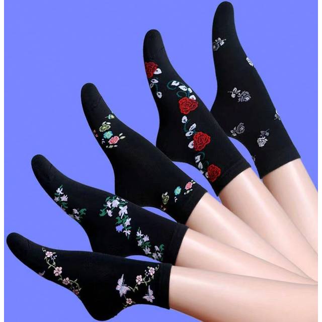 SHEIN 5pairs Women&#39;s Floral Patterned Fashionable Casual Mid-Calf Socks Suitable For Daily Wear