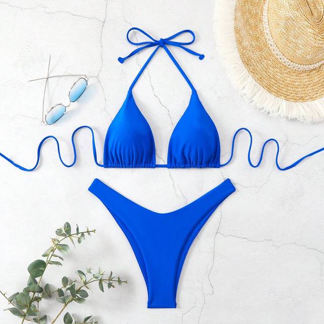 SHEIN Women Summer Beach Solid Halter Neck Sexy Bikini Set For Vacation