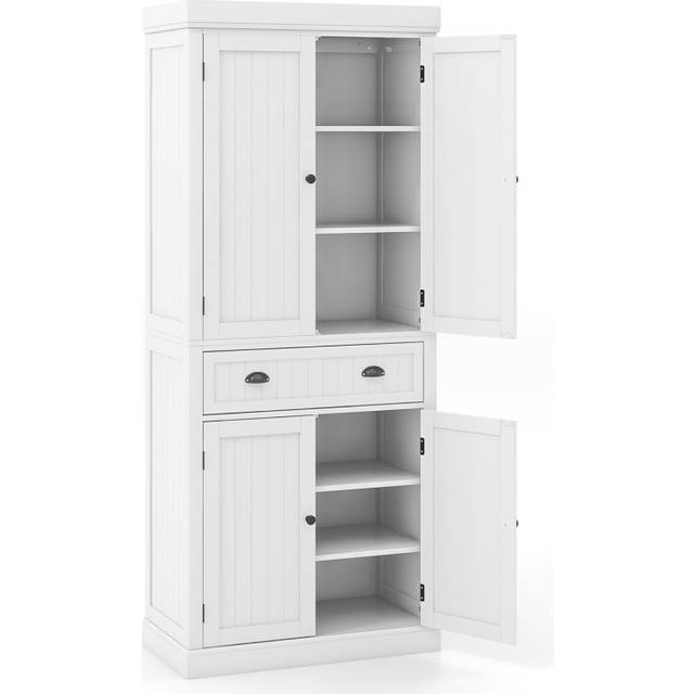 4-Door Tall Kitchen Cupboard Adjustable Shelves and Drawer-White