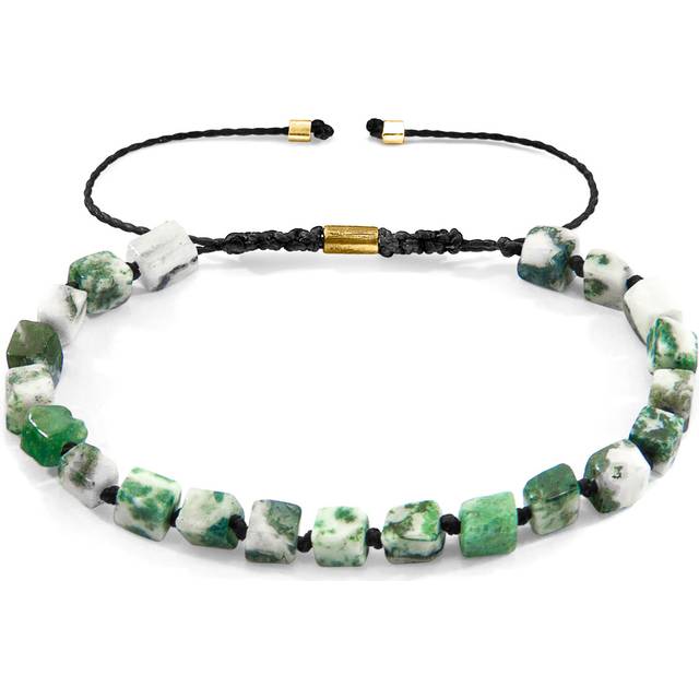 Green Natural Tree Agate Ralph 9ct Yellow Gold and Stone SKINNY Macrame Bracelet