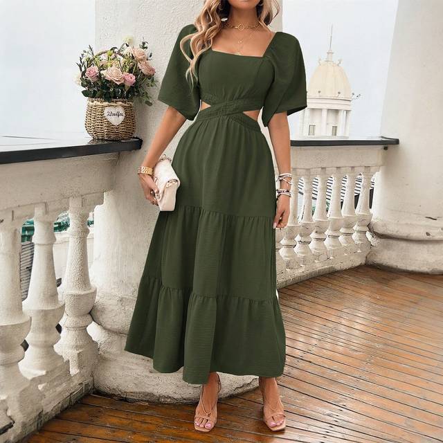 Rafferiza Ladies&#39; Plain And Simple Short Sleeve Summer Casual Dress Maxi Women Outfit