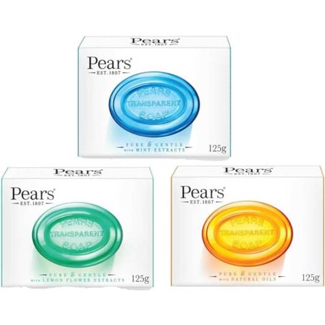 3x Pears Soap Bar 125g Natural Oils, Lemon Flower Extracts & Mint Extracts