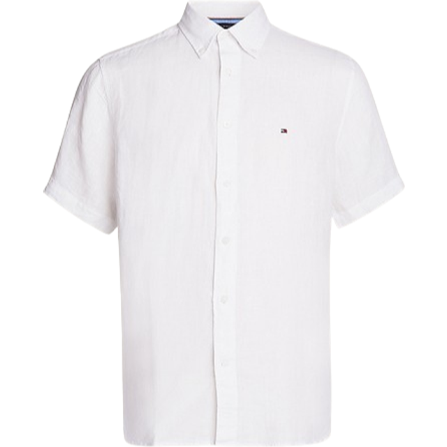 Men's Tommy Hilfiger Pigment Dyed Linen Short Sleeve Mens Shirt - White - Size: 38/Regular