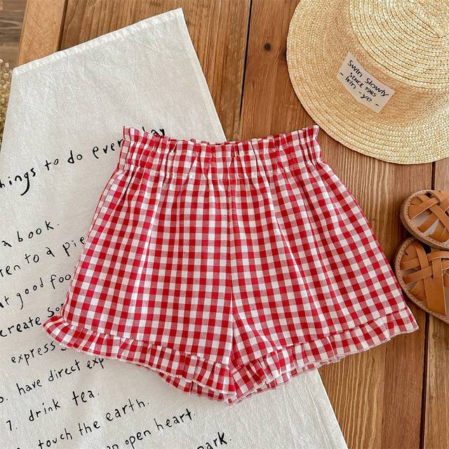 SHEIN LMoss Young Girl Young Girl&#39;s Loose Fit Casual Plaid Woven Shorts