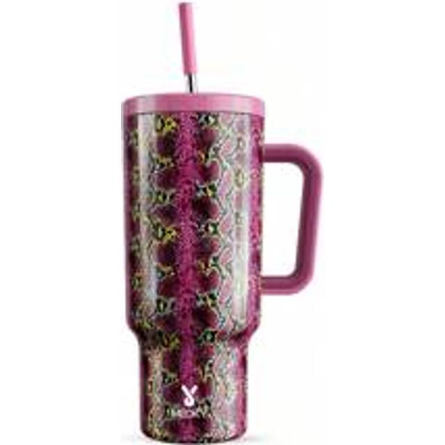 40 oz handtagsmugg, vakuumisolerad vattenflaska, isolerad kopp, läckagesäkert lock och sugrör, isolerad kaffemugg rostfri resemugg, håller kallt i 34 - Blåröd (1100ml)