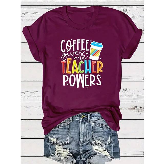SHEIN Women&#39;s Casual Short Sleeve T-Shirt With Coffee Teacher Graphic Print Graphic Tees Women Tops