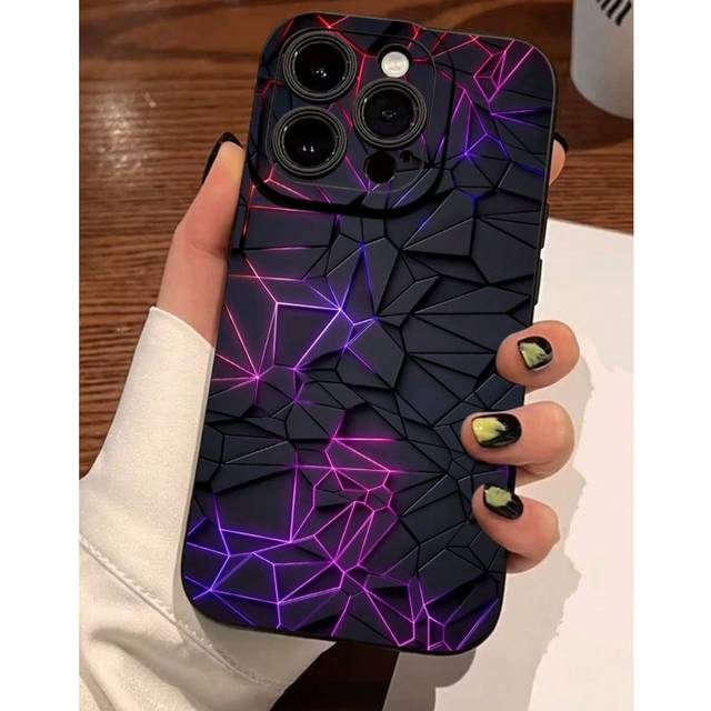 SHEIN Abstract Geometry Line Art Design Pattern Liquid Silicone Mobile Phone Case Full-Body Protection Shockproof Anti-Fall TPU Soft Rubber Case Compatible