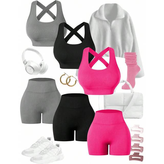 SHEIN Women&#39;s Yoga Ribbed Workout Set Outfit Set Workout Women Set