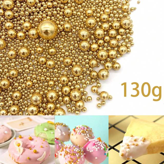SHEIN 130g/4.58 Oz Faux Pearl Sprinkles For Cake Decorating,Gold,Sliver Sugar Ball Diy Cake Topper, Metallic Sprinkles Mix For Cake,Sweet Candy,Cupcakes, Ma