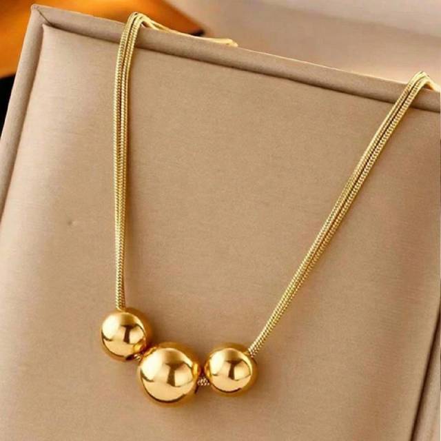 SHEIN 1pc Gold Stainless Steel Ball Design Necklace With Vintage Multilayered Beads, Hip Hop Style Personality Clavicle Chain, Elegant Necklaces