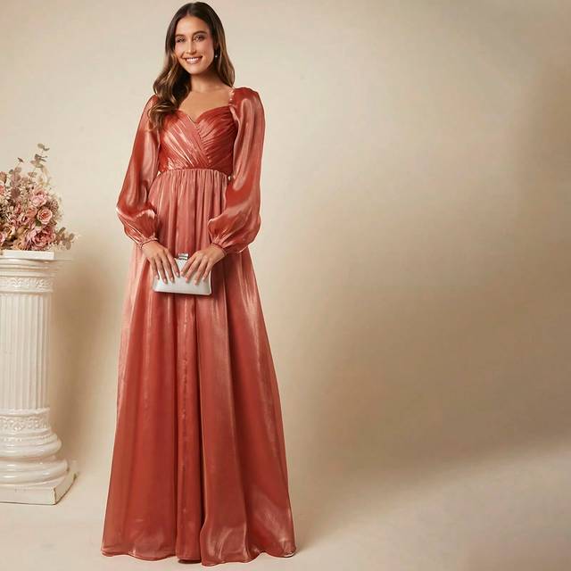 SHEIN Sweetheart Neck Lantern Sleeve Maxi Formal Dress