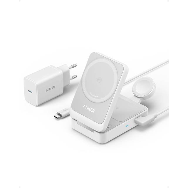 Anker - MagGo Wireless Charging Station (15W, Foldable 3-in-1) – Bundle Cable and Charger
