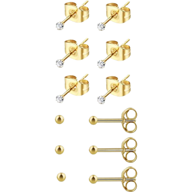 SHEIN 6 Pairs Stainless Steel Round Clear Zirconia Stud Earrings For Women,Girls Fashion Tiny Ball Cartilage Tragus Daith Earrings Set Gift Jewelry