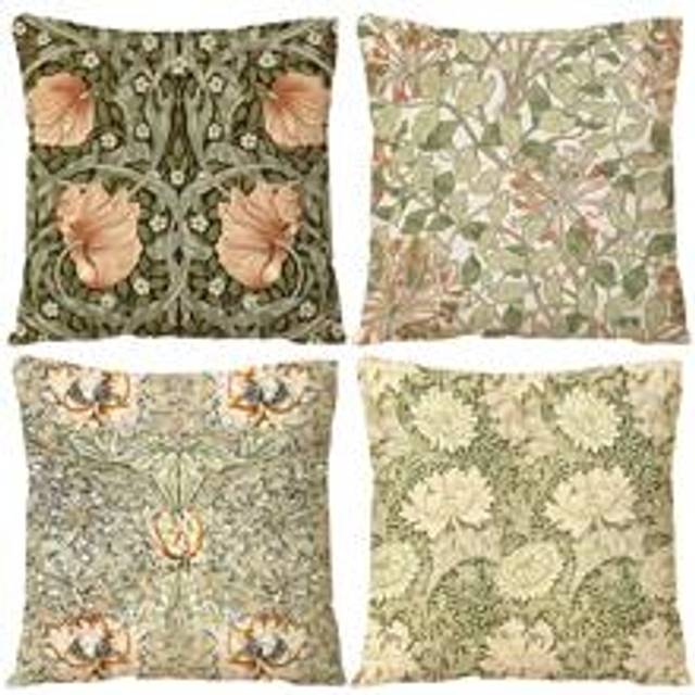 4 st William Morris dekorativa kuddfodral med blommönster, vintage blommigt kuddfodral för soffa, vardagsrum och sovrumsdekoration, estetisk heminredn - Multifärgad (45*45)