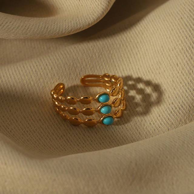 SHEIN 1pc Minimalist Stainless Steel Electroplated Multi-Color Gold Layered Open Ring For Women, Suitable For Daily Wear, Festivals, Weddings, Parties, Birt
