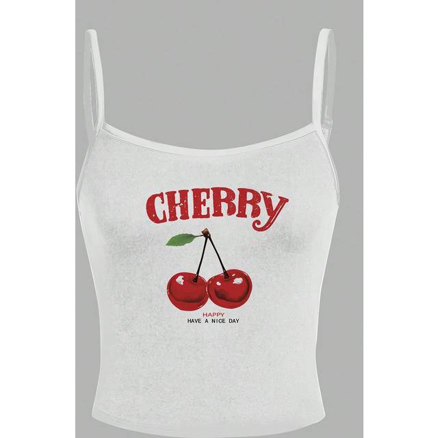 Attitoon Women&#39;s Casual Cherry Pattern Sexy Spaghetti Strap Tight Camisole Tank Top