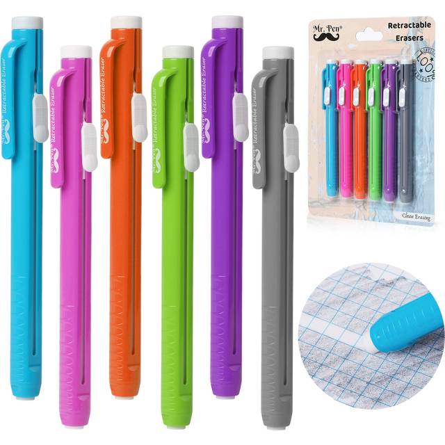 Mr. Pen Retractable Mechanical Eraser Pen, Pack of 6, Assorted Color