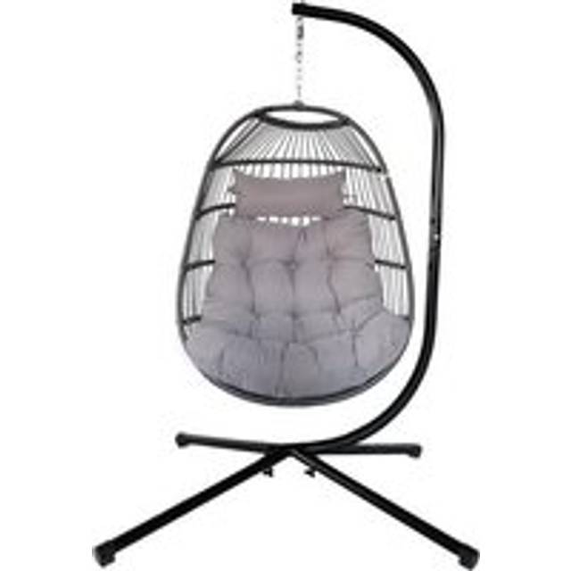 Hanging Egg Chair Basket Chair with Cushion, Swing Egg Chair for Indoor Outdoor Patio Garden - Black - One Size