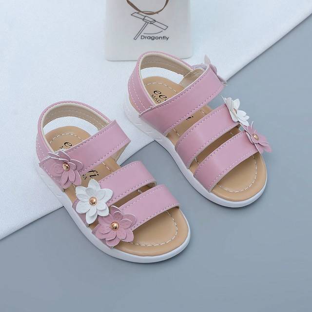 SHEIN New Classic Three-Color Fashionable Cute Baby Girls Roman Sandals With 3D Six Petals Flower Design, Soft Non-Slip Sole, Easy Hook And Loop Closure, Pr