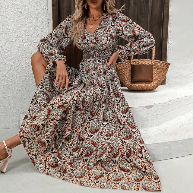 EMERY ROSE Paisley Print Ruffle Hem Belted Dress Maxi Women Outfit