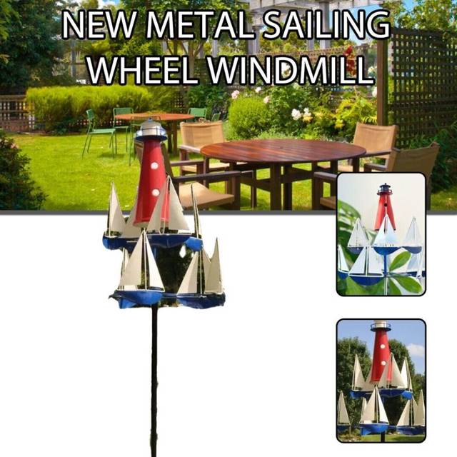 Lighthouse Sailboat Windmills Kinetic Art Wind Sculptures Metal Wind