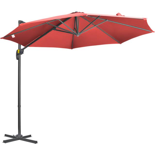 Outsunny 3 x 3(m) Cantilever Parasol Garden Umbrella with Cross Base Wine Red | TJ Hughes