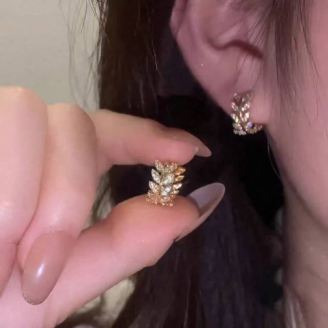 BALMORA A Pair Of Sterling S925 Silver Vintage Luxury Elegant Sparking Cubic Zirconia Plated Gold Autumn Wheat Earrings For Women Fashion Fine Ear Hoops Speci
