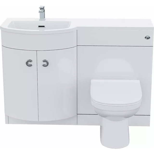 Nes Home White 1100 mm P-Shaped Vanity Unit RH Sink and Toilet Bathroom Furniture