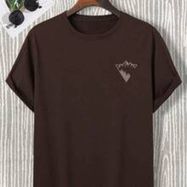 Herr Mountain Print Kortärmad Casual T-shirt, sommar - Brun (L,M,XL,XXL,XXXL)