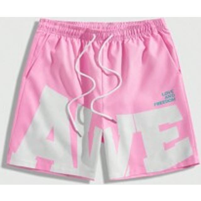 Basketshorts med slogantryckt för män, perfekt för vardagsbruk på våren och sommaren, i skolan - Rosa (L,M,S,XL,XS)