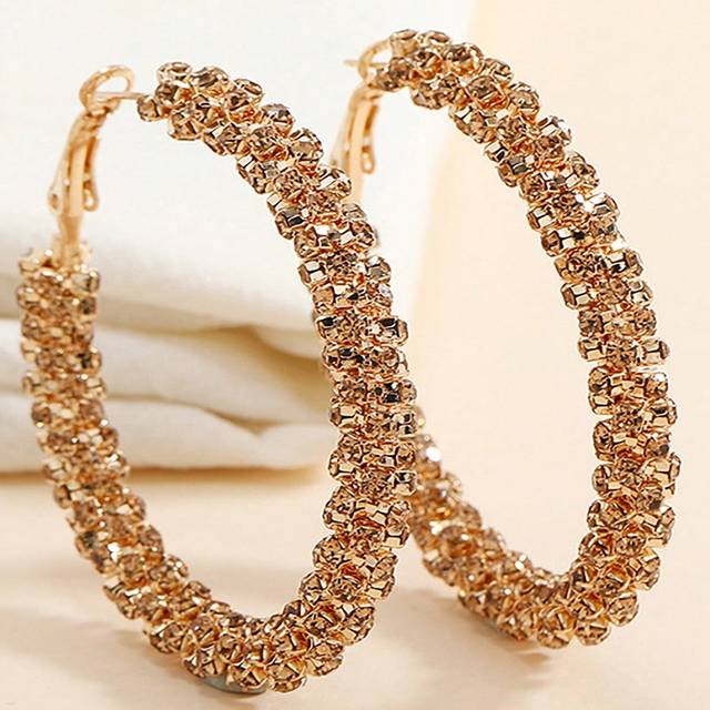 SHEIN 1 Pair New Fashionable Minimalist Round & Exaggerated Minimalist Style Design Earrings With Rhinestones, Gold Hoops